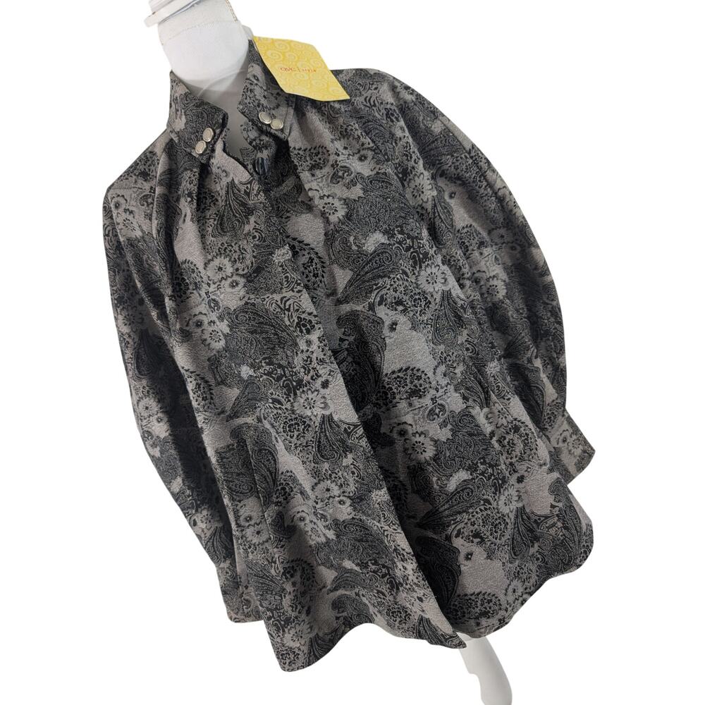 NWT! SIMONTON SAYS! BLACK, GRAY, SILVER METALLIC SHIMMER JACKET, TUNIC TOP! SZ M